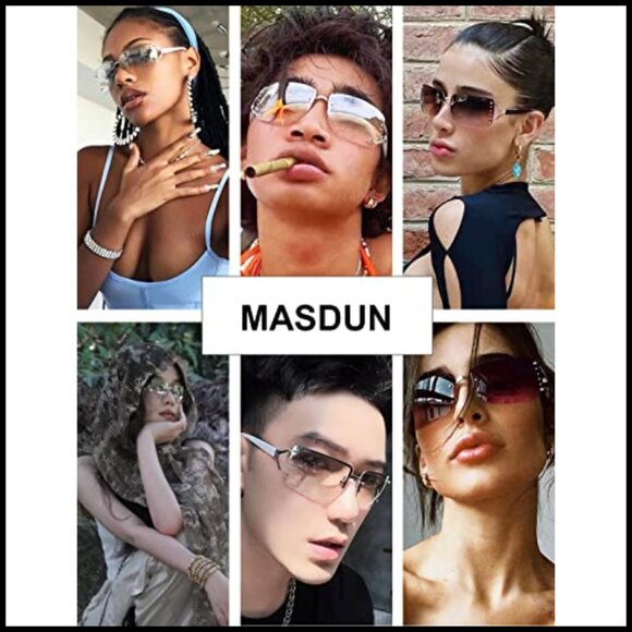 Rimless Rectangle Sunglasses Trendy Y2K Style Lightweight UV Protection Unisex main image 7